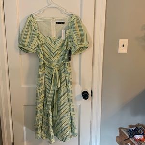 New York and company green stripe tie waist midi dress